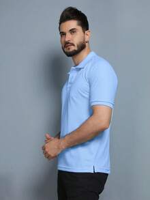 Men's PLAIN COLLAR POLO Shirt In Cotton Pique Fabric - Neblina azul - Ver 4