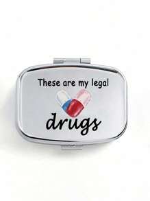 Cute Pill Letter Series Pattern Two Compartment Portable Pill Storage Room, Cute Mini Metal Storage Box, Portable Jewelry And Pill Box, Personalized Creative Gift With Cartoon Logo