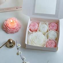 6pcs/Pack Peony Flower Scented Candle Gift Set, Valentine's Day Gift, Birthday Gift, Home Decoration