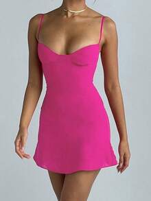 WOWDARK Women's Solid Color Casual Strappy Mini Dress, Autumn