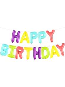 1pc Colorful Happy Birthday Balloon Banner, With 16-Inch Polyester Foil Letters, Inflatable Party Decor And Birthday Supplies, Suitable For Boys, Girls, Kids And Adults, Baby Shower, Reusable Party Supplies - Multicolor - View 1