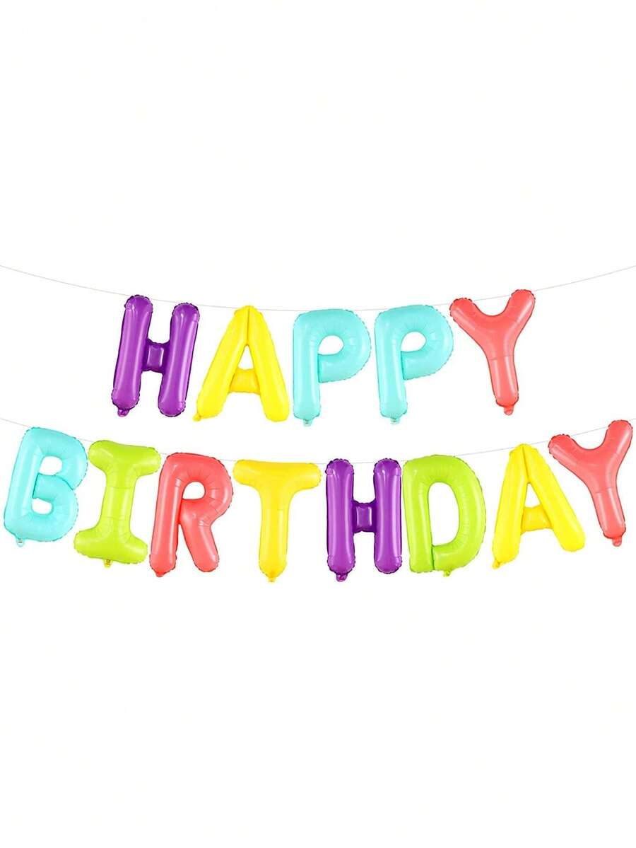 1pc Colorful Happy Birthday Balloon Banner, With 16-Inch Polyester Foil Letters, Inflatable Party Decor And Birthday Supplies, Suitable For Boys, Girls, Kids And Adults, Baby Shower, Reusable Party Supplies - Multicolor - View 1