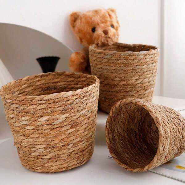 Cesta de abraço trançada estilo fazenda floral faça você mesmo vaso cesta, cesta de armazenamento multifuncional