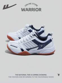 WARRIOR 1 par de zapatillas casuales planas con cordones de color de contraste inspiradas en bádminton para hombres - Azul y blanco - Ver 1