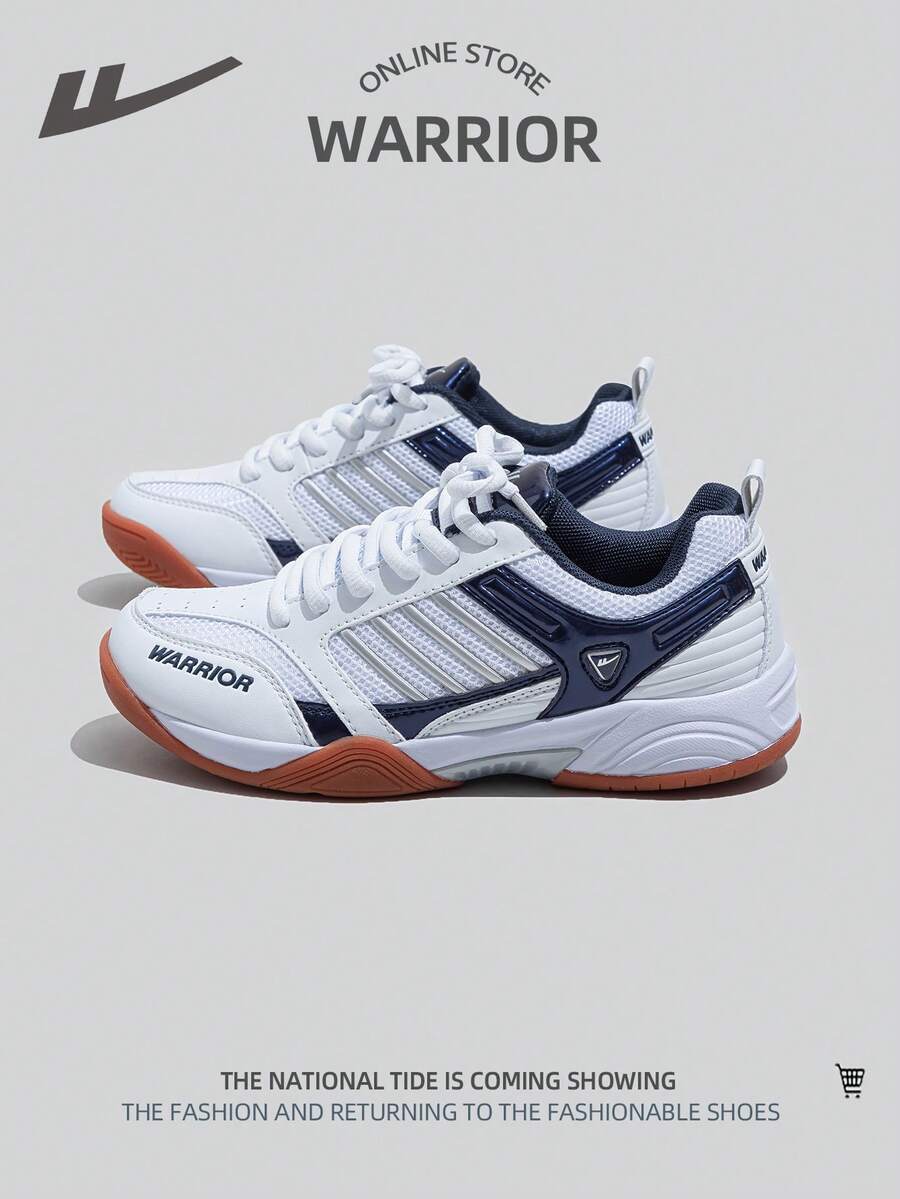 WARRIOR 1 par de zapatillas casuales planas con cordones de color de contraste inspiradas en bádminton para hombres - Azul y blanco - Ver 1