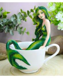 Atlantis Princess Emerald Green Mermaid Statue With Teacup By Amy Brown, Fantasy Figurine With Oceanic Details, Enchanting Fairy Tale Decor For Shelf Or Desk, Collectible Mermaid Sculpture For Mythical Art Lovers, Coastal Nautical Home Decoration, Sea-Inspired Gift For Mermaid Enthusiasts, Unique Fantasy Art Accent For Bathroom, Bedroom, Or Display Cabinet - 1 - 查看 7