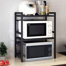 Rejilla de cocina retráctil para horno microondas, horno doméstico de una sola capa y soporte de almacenamiento para olla arrocera de escritorio de doble capa - Negro - Ver 3