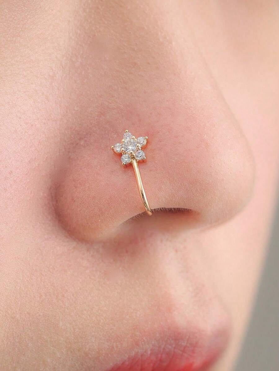 6/8/10pcs Gold-Plated Faux Nose Piercing Clip Set With Micro-Inlaid Cubic Zirconia, U-Shaped Nose Rings In Demon Eye / Lightning Designs, Versatile Nose Accessories For Festivals, Halloween, Parties, Daily Wear, Women's Gift