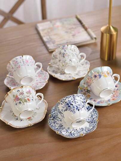 European Style Cup And Saucer Set With Vintage Golden Design, Luxury English Tea Cup & Saucer Sets For Afternoon Tea, Ceramic Tea Set For Palace, Housewarming, Gift, Party