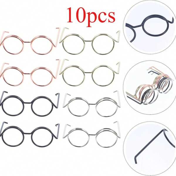 10pcs Mini Glasses Metal Accessories, 35mm Pure Metal Crafted Eyeglass Frames, Colors Include Gold, Rose Gold, Black And Silvery Grey, Suitable For Art Projects And Miniature Sculptures
