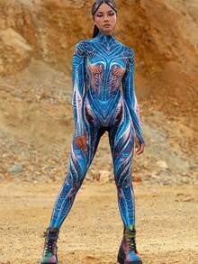 LADYINGBAY Dazzling Blue Rave Costume, Festival Clothing, Rave Clothing, Burning Man Bodysuit Women, Festival Bodysuit For Women, Rave Costume Women, Party Bodysuit Christmas Clothing, Christmas Gifts - 藍色 - 查看 1