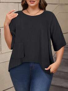 Bluză Femei Culoare Solidă Gât Rotund cu tiv Asimetric Pentru Primăvara/Vara