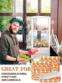 30pcs/Set Paper Food Tray - Paper Hot Dog Tray, Multifunctional Snack Stall Service Boat, Rectangular Ripple Design, Suitable For Snacks, Party Supplies, Takeout (Grid Pattern) - Multicolor - View 3