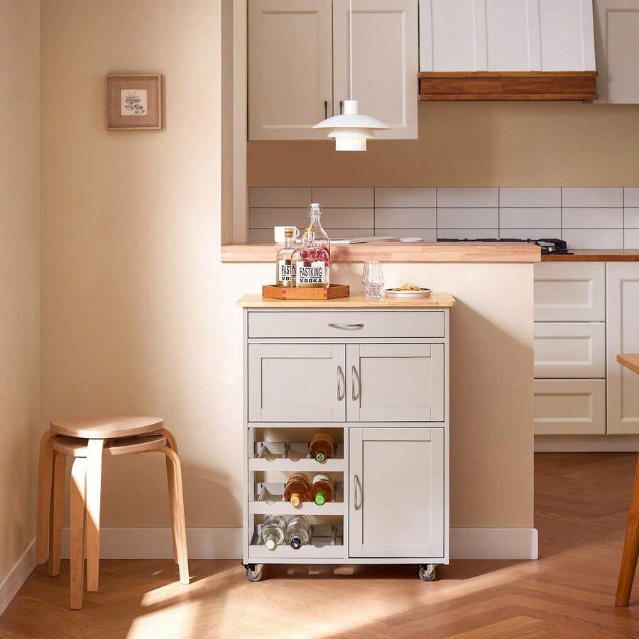 SoBuy FKW45-HG, Kitchen Storage Trolley Serving Trolley Kitchen Storage Cabinet With Stainless Steel Worktop