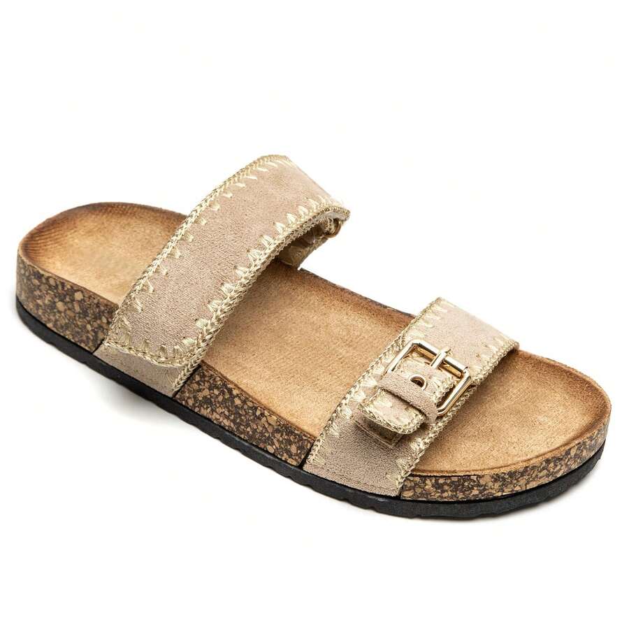 Sandals And Semelle Effet Liège Avec Brides Doubles And Boucle Réglable – Style Bohème Décontracté - Khaki - View 1