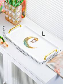 1 pièce Plateau de service en plastique thème céleste avec design de phare et de lune - idéal pour placer le thé, les desserts et les amuse-gueules dans la cuisine, la salle à manger ou le salon - parfait pour les mariages, les anniversaires et les cadeaux, plateau décoratif, vaisselle unique, traiteur, fêtes