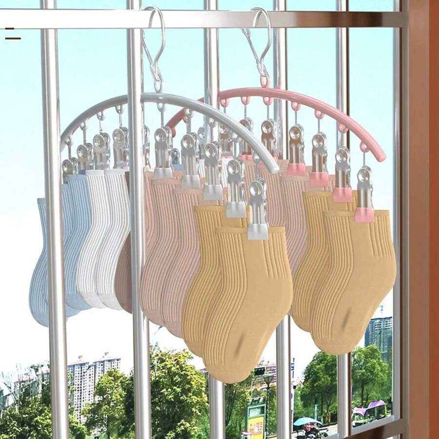 1 قطعة مشبك جوارب من الصلب المقاوم للصدأ متعدد المشابك، رف تجفيف خال من الأضرار للجوارب والمناشف الرطبة، رف تعليق متعدد الأغراض للمنزل - متعدد الألوان - مشاهدة 1