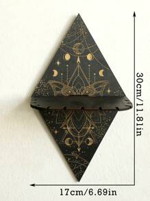 1 件木制浮动壁架 - 手工制作的几何黑色和金色装饰架，用于水晶、多肉植物、珠宝和小物品 - 适合客厅、卧室、办公室和巫术装饰的时尚家居装饰