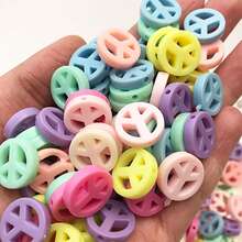 30/50 piezas Cuentas de acrílico de color caramelo de 14/16 mm con diseño de signo de la paz, suministros para hacer joyas DIY para pulseras y collares - Multicolor - Ver 8