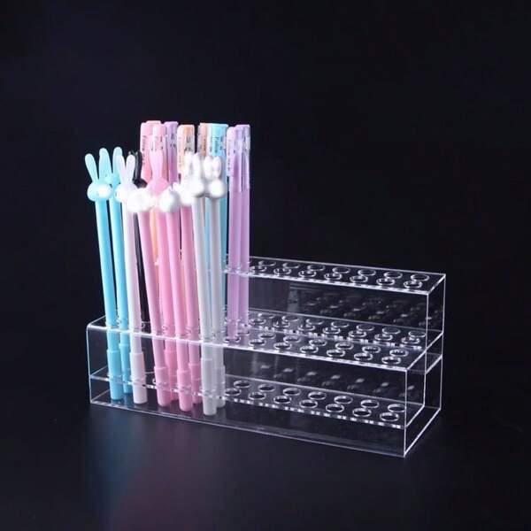 1pc Transparent Acrylic S-Shaped Pen Holder, Multi-Purpose Office Stationery Display Stand For Pencils, Makeup Brushes, Pens