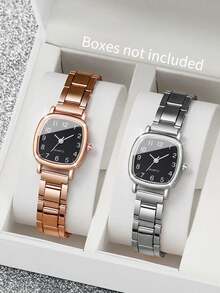 2pcs/Set Women Fashion Simple Square Dial Small Dial Quartz Wristwatches, Steel Band (Watch Box Not Included) - Multicolor - View 1