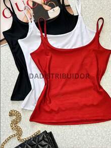 Kit Of 3 Women's Tank Tops With Thin Straps Suplex With Lining - Red - View 1