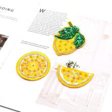 1pc Creative Yellow Lemon & Peach Fabric Embroidered Patch, Hat/Clothing Decorative Accessory