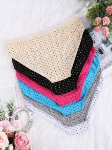 6 paquetes de ropa interior para mujer de talla grande con diseño de lunares y lazos, simple y a la moda, cintura elástica en algodón suave y elástico, apropiado para diversas ocasiones