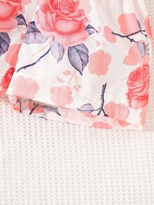 2pcs Baby Girls Casual Bow Ribbed Top And Sunflower Shorts Set