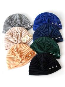 1pc Vintage Women's Solid Rhinestone Flower Casual Bandana Hair Wrap Hat, Versatile Watermelon Hat Hair Sleep Cap Sleep Bonnet,Beach,Travel - Multicolor - View 8