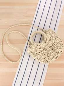1pc Half-Moon Out Handbag,Simple Style Ins, Half-Circle Straw Bag, Beach Hand-Woven Bag,Fashionable Beach Vacation Straw Woven Bag,Holiday Women's Bag,Vacation Bag For Summer, Perfect For Beach Vacation, Travel, Shopping, And Vacation Essentials