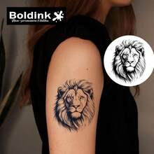 Boldink 动物纹身贴纸套装 | 凶猛狮子图腾设计 | 男女通用手臂/胸部临时纹身 | 防水持久 14 天 | 哑光逼真纹身外观 | 非常适合健身房、派对和各种场合 - 黑色 - 查看 2