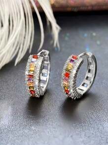 Boucles d'oreilles mode en zircone colorée pour femmes, en argent sterling, boucles d'oreilles simples plaquées or 14 carats, cadeau de la Saint-Valentin