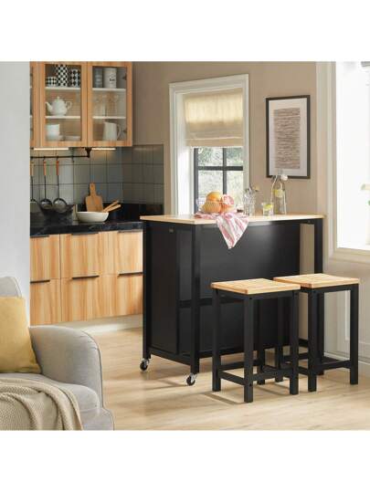 SoBuy FKW74 WN Kitchen Isl Sideboard Cart Cabinet Drawers Shelves Wit Natural Approx.: 98 94 58 Cm view 8