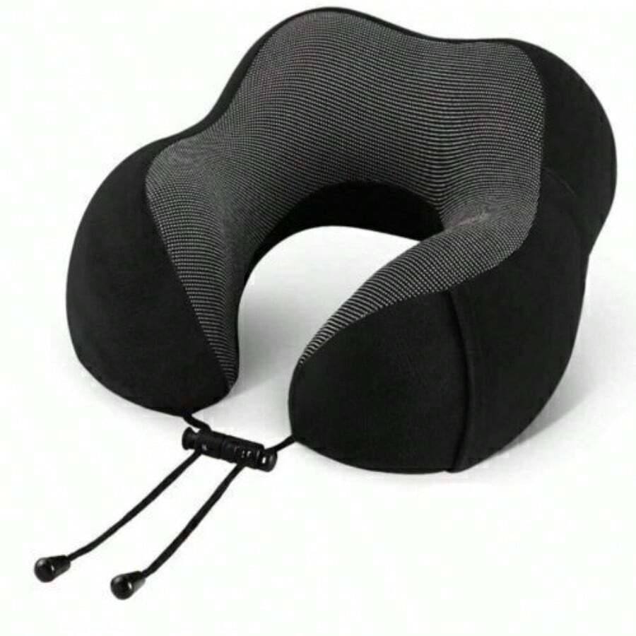 Memory Foam Travel Pillow Neck Support Cushion Without Carry Bag Ear Plugs Mask - Black - View 1
