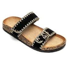 Sandals And Semelle Effet Liège Avec Brides Doubles And Boucle Réglable – Style Bohème Décontracté - Black - View 2