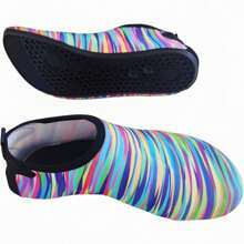 1 Pair Colorful Striped Soft Bottom Aqua Shoes With Butterfly Heel, Flexible, Skin-Friendly, For Outdoor Beach, Indoor Running & Yoga