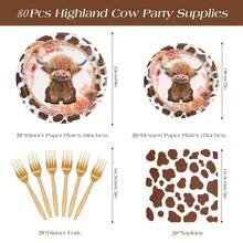 80 Highland Cow Pie Paper Plates, Highland Cow Birthday Party Decorations, Highland Cow Birthday Ornaments, Highland Cow Pie Decorations, Brown Cow Paper Plate Napkins, Highland Cow Dessert Cake Tableware, Western Farm Animal Table Supplies, (24 Guests) - 高地牛 - 查看 9