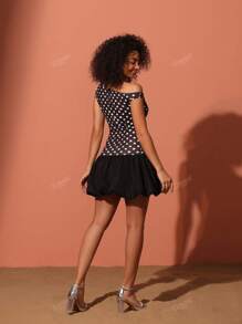 1 Peça Vestido Casual de Tecido Tricotado com Babado na Barra Assimétrico/Assimétrico com Estampa de Poá, Adequado para Praia, Noite, Encontros, Streetwear, todas as estações