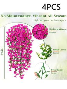 2pcs/4pcs/6pcs/8pcs Hanging Artificial Silk Flower Vine Eucalyptus Plant, UV-Resistant, Suitable For Wedding, Porch, Living Room, Office Wall, Yard, Bookshelf, Home Decor - Red Lotus Color - View 3