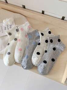 5 Pairs Women's Spring/Summer Mesh Polka Dot Pattern Athletic Style Breathable Short Socks - Multicolor - View 1