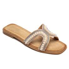 Sommerliche, elegante flache Sandalen mit Perlen- und Strass-Verzierung - Pink - Übersicht 1