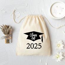 10 个/包米色印花毕业帽抽绳礼品袋，毕业礼品包装袋，印有 2025 年毕业帽图案，适合毕业派对和主题派对