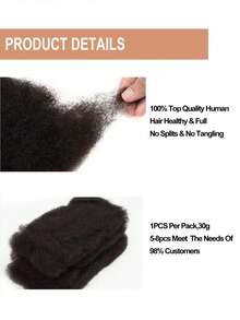 Natural Black Afro Kinky Bulk Human Hair For Dreadlocks Extensions Repair Locs, Twist Braiding Afro Kinky Human Hair For Locs 1 Pack 30 Gram Natural Black Color 12 Inches For Woman Can Be Bleached - Natural Black - View 9