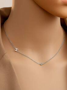Tsnamer 1 pieza Collar con inicial lateral Letra simple A-Z Collar personalizado con nombre para mujeres y niñas a juego con joyería diaria para regalo - collar - Ver 51