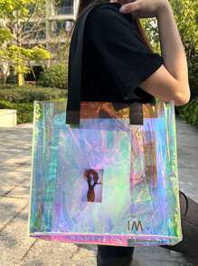 Handtasche aus PVC mit Laser-Design, Einkaufstasche, wasserdichte Mode Große PVC Kosmetiktasche, Kulturbeutel, Einkaufstasche Geldbeutel Geschenktasche transparente Schultertasche Einkaufstasche, transparente Party-Tasche, transparente wasserdichte Damentasche, perfekt für Sommer, Urlaub und Strand, stadionzulässige klare transparente Geldbörse für Konzerte, Sportveranstaltungen, Festivals