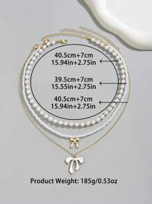 3 bucăți de lanț claviculă cu margele de perle elegante franceze, colier cu pandantiv cu arc metalic la modă, cadou de Ziua Mamei, cadou de Ziua Îndrăgostiților