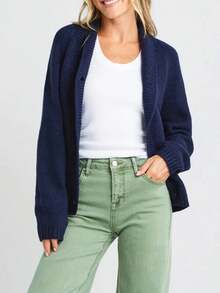 Women 4th Of July Open Front Cardigan Sweater Vinatge American Flag Button Down Long Sleeve V Neck Knit Top Shawl Collar Varsity Coat Jacket Y2K Oversized Chunky Cardigans Patriotic Graphic Jumper Tops Fall Winter Knitwear Outerwear Streetwear Independenc - 藏蓝色 - 查看 3