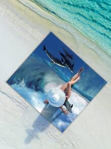 SHENG CHUN 1pc Personalized Ocean Animal Print Beach Blanket, Comes With Drawstring Carry Bag, Multiple Sizes, Suitable For Group Gatherings & Family Vacations, Essential For Beaches, Lawns, Foldable, Moisture-Proof, Waterproof, Non-Stick Sand, Outdoor Camping Mat, Portable Picnic Rug Summer Travel,Vacation Holiday Bathroom Decor Beach Essentials