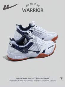 WARRIOR 1 par de zapatillas casuales planas con cordones de color de contraste inspiradas en bádminton para hombres - Azul y blanco - Ver 5